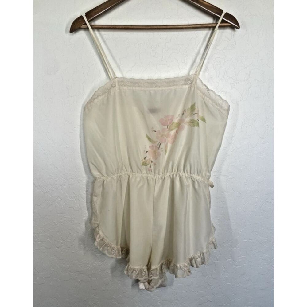 Vintage 80's Sassoon Ruffle Bow Teddy Lingerie‎ Coquette Feminine M Romantic